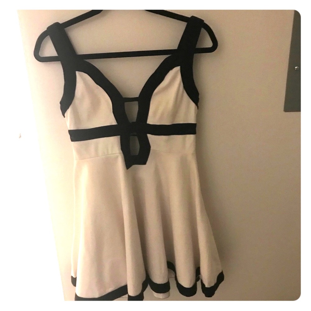 White and Black Low Cut Cocktail Dress